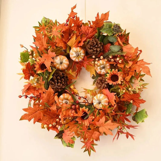 European Style Autumn Wreath and Garland Decor Cross-Border Pumpkin and Maple Leaf for Thanksgiving and Holiday Scenes