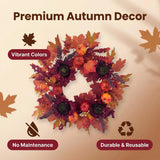 Fall Pumpkin Sunflower Wreath Maple Leaf Berry Lavender Front Door Wreath Thanksgiving Harvest Farmhouse Home Entrance WallDecor