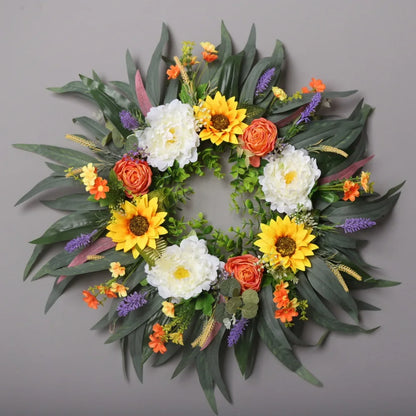 22-Inch Sunflower Wreath for Front Porch Farmhouse Home Decor Summer Peony Eucalyptus Christmas Garlands & Wreaths Fall Decor