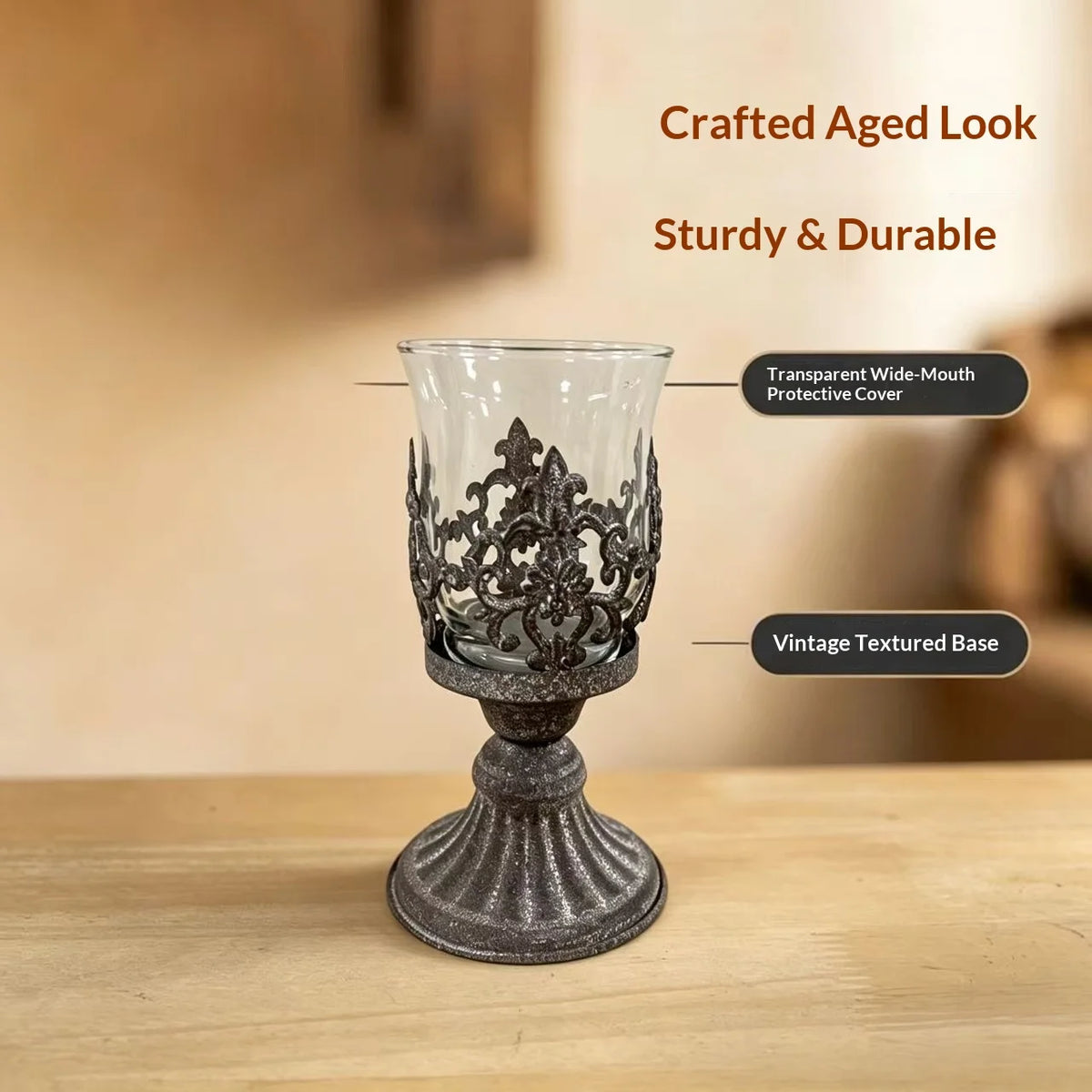Carved Metal Candle Holder Glass Windproof Candlestick Home Decor Desktop Organizer Wedding Table Home Decoration