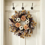 R-033 Artificial Fall Wreath with Pumpkins Dahlias Pinecones Thanksgiving Autumn Door Wreath  Farmhouse Harvest Wall Decor