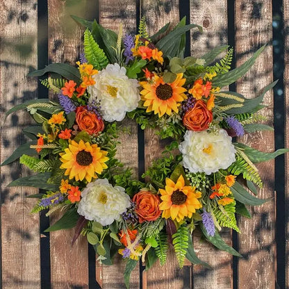 22-Inch Sunflower Wreath for Front Porch Farmhouse Home Decor Summer Peony Eucalyptus Christmas Garlands & Wreaths Fall Decor