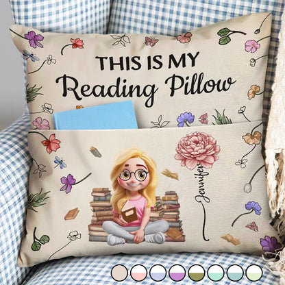 My Reading Pillow Reading Girl With Birth Month Flower - Personalized Pocket Pillow