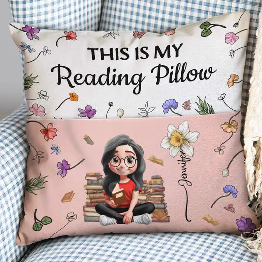 My Reading Pillow Reading Girl With Birth Month Flower - Personalized Pocket Pillow