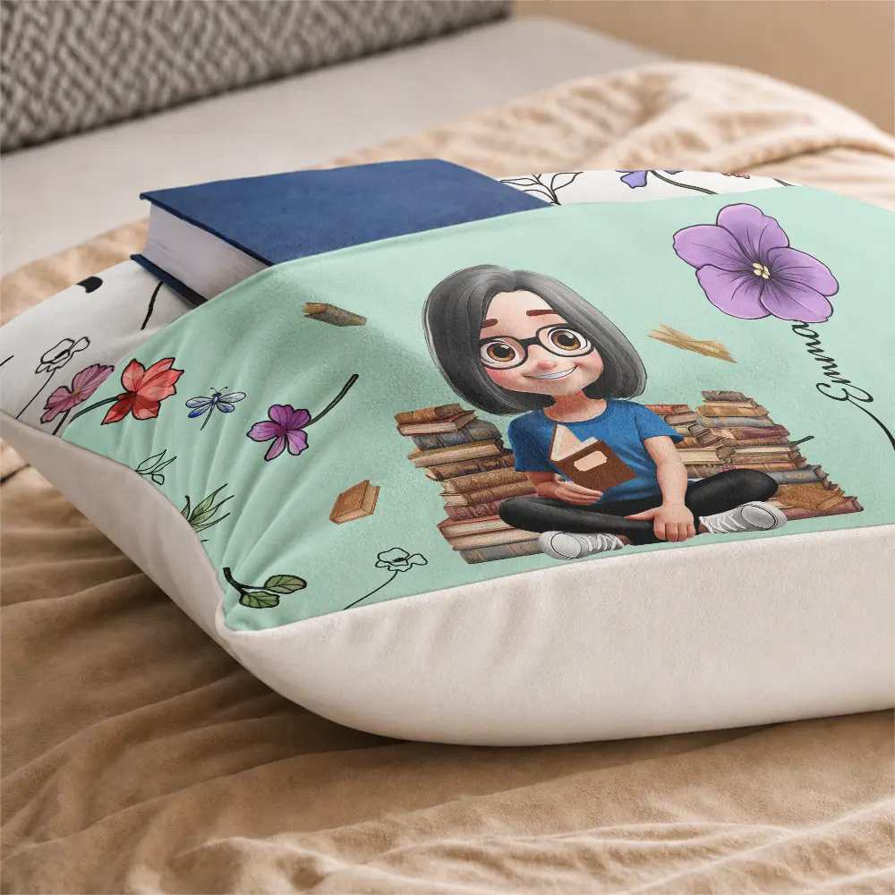 My Reading Pillow Reading Girl With Birth Month Flower - Personalized Pocket Pillow
