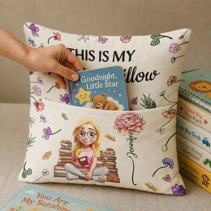 My Reading Pillow Reading Girl With Birth Month Flower - Personalized Pocket Pillow