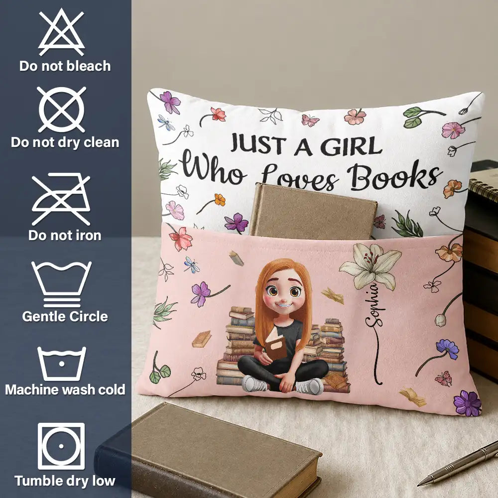 My Reading Pillow Reading Girl With Birth Month Flower - Personalized Pocket Pillow